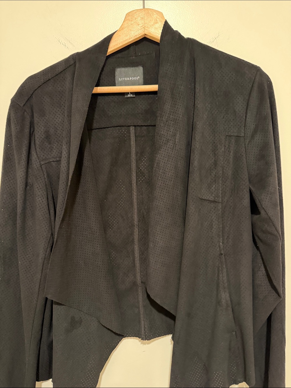 Liverpool Black Perforated Open Drape Jacket